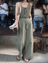 Wide Neck Sleeveless Belted Loose-wear Jumpsuit